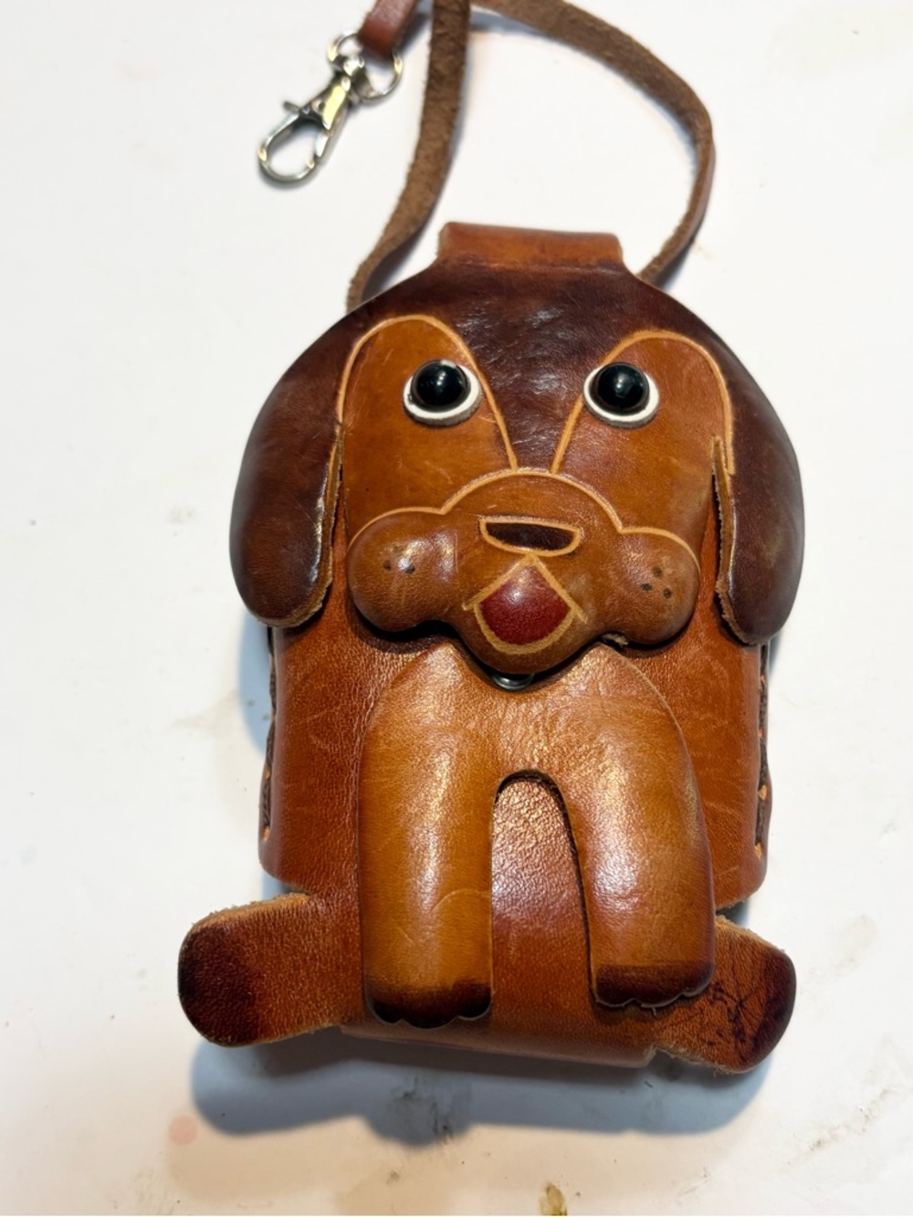 Handcrafted Leather Dog flap cell phone container pouch - Picture 2 of 10
